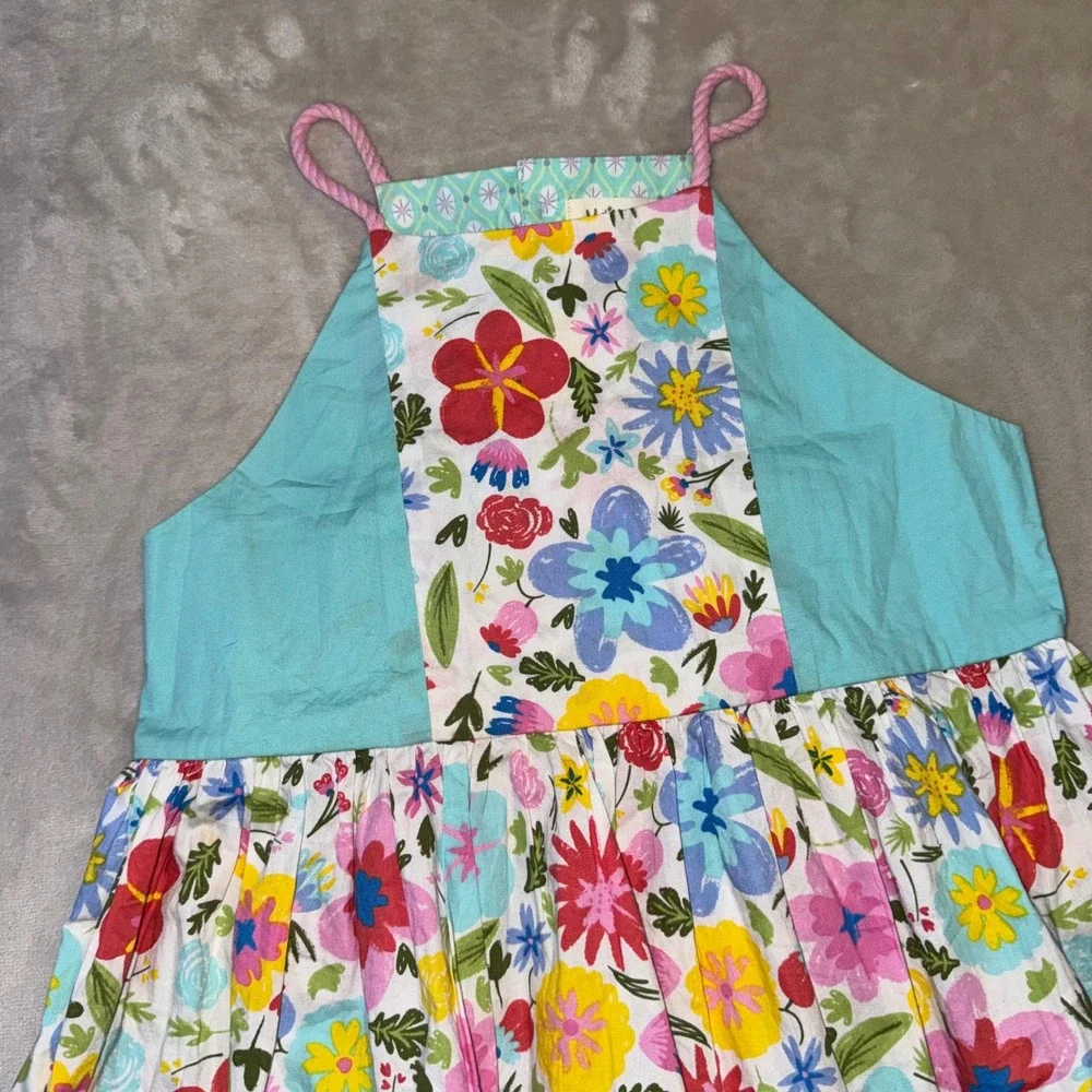 Matilda Jane Girls Floral Halter Dress Pink Polka Dot Ruffle Hem Size 8